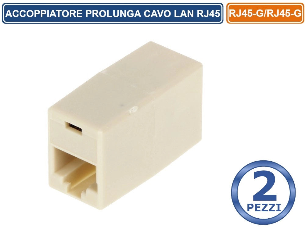 CONFEZIONE 2 PEZZI CONNETTORE ADATTATOERE PROLUNGA CAVO LAN RJ45