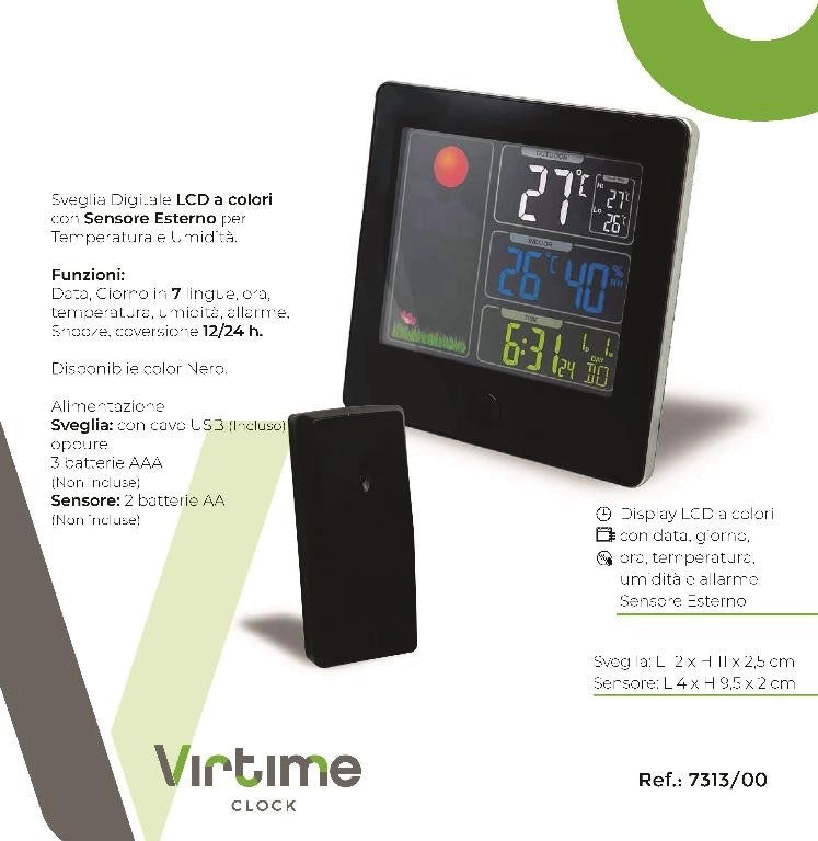 Orologio Sveglia Schermo LCD con Data e Meteo 12 x 11 cm