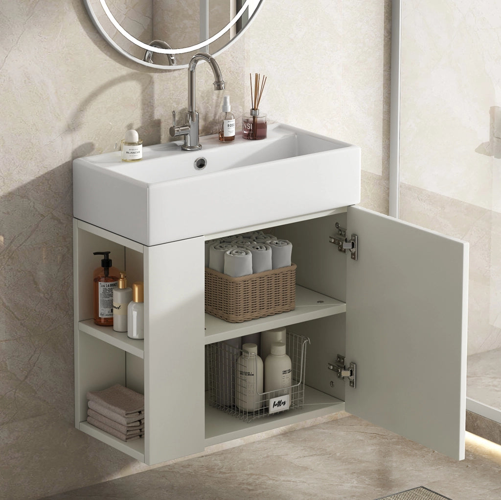 Mobile bagno sospeso bianco con lavabo compatto 69 cm