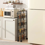 Carrello da cucina salvaspazio a 5 ripiani con ruote, piano d'appoggio e freni nero per ordine