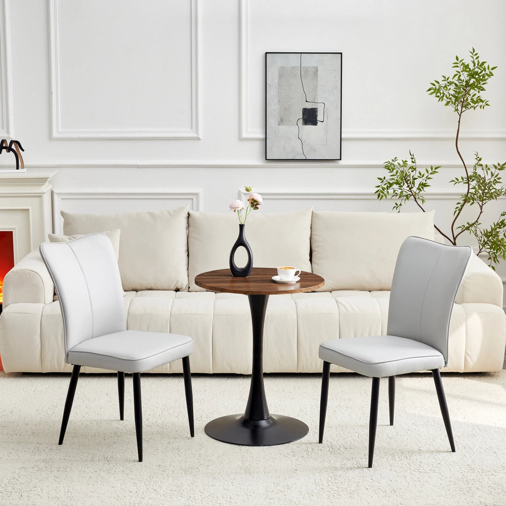 Set Tavolo Rotondo e 2 Sedie da Pranzo ¨C Xylo ¨C Piano MDF, Gambe Nere, Seduta Grigio Chiaro