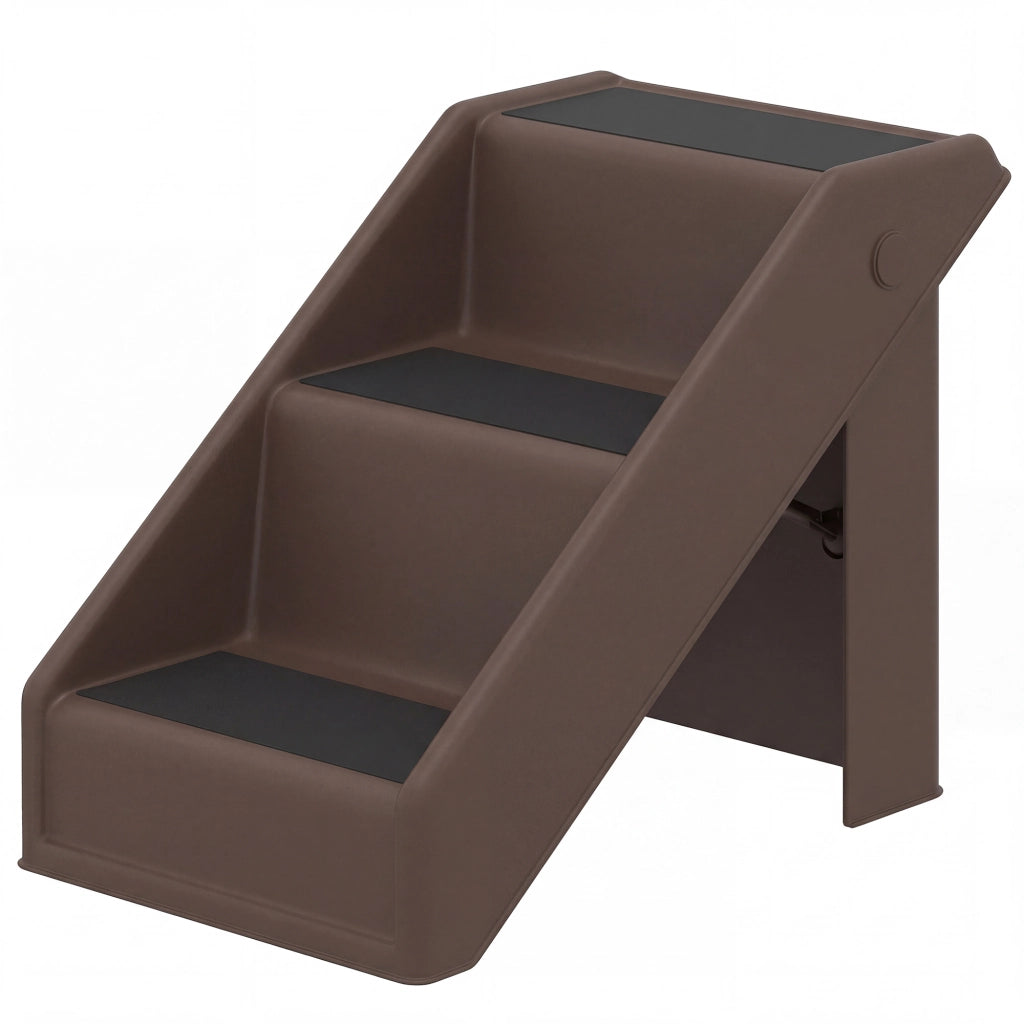 Scaletta per Cani e Gatti con 3 Scalini Antiscivolo per Letti Alti e Divani, 53x30.5x36.5 cm, Marrone