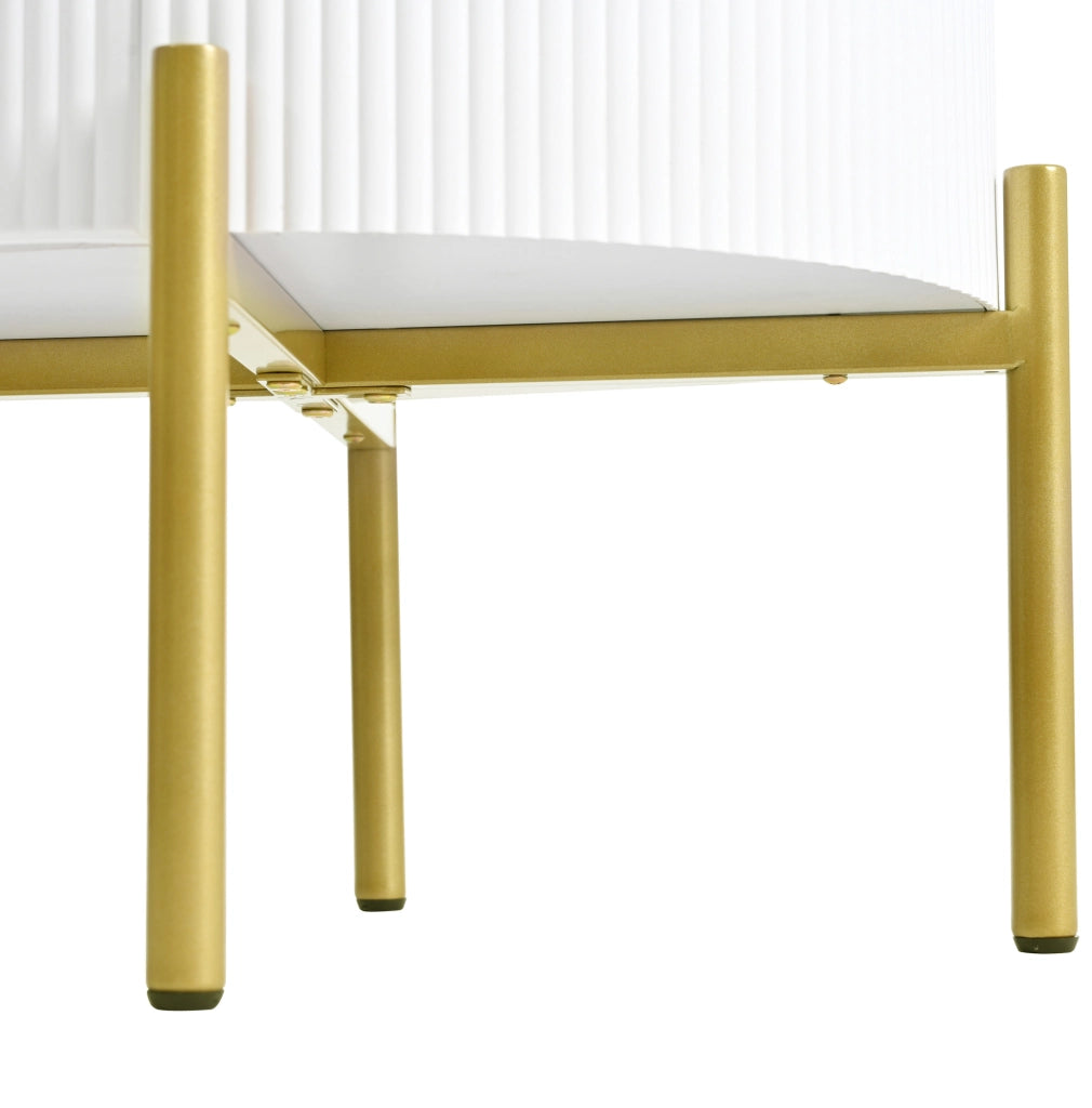 Tavolino laterale ULEVR ?50x51 cm con 2 cassetti, gambe regolabili e finitura effetto marmo bianco e oro