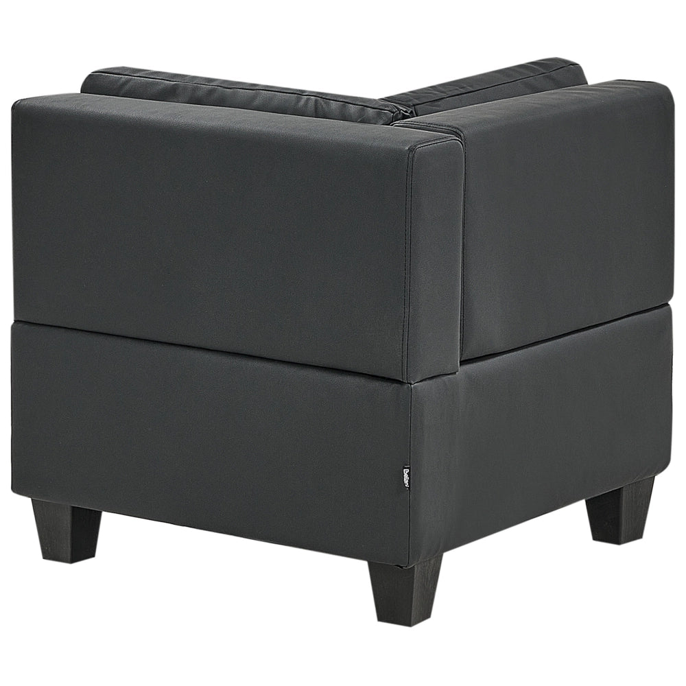 Divano componibile a 5 posti imbottito in tessuto nero gambe nere lato sinistro stile moderno