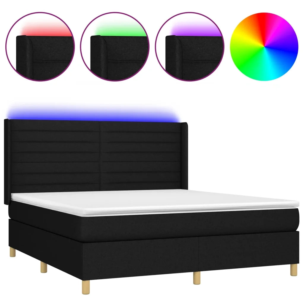 Letto a Molle con Materasso e LED Nero 180x200cm in Tessuto 3138975