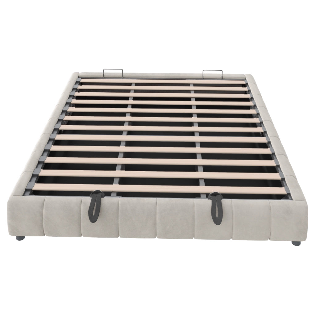 Letto Matrimoniale Imbottito 180x200 cm in Velluto con Contenitore Idraulico; LED; Testiera; Beige