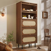 Credenza 80x40x163 cm con app smart, vano contenitore in legno noce