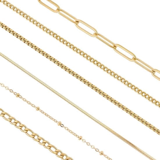 Collana per collo 6 stili - Acciaio inossidabile - 6m/19,7 ft - Paperclip/Serpente/Satellit/Box/Figaro - Duraturo - Laccatura lucida - Collana per gioielli