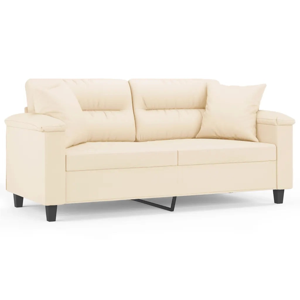 Divano a 2 Posti con Cuscini-Sofa 2 Posti con Cuscini Beige 140 cm Tessuto Microfibra
