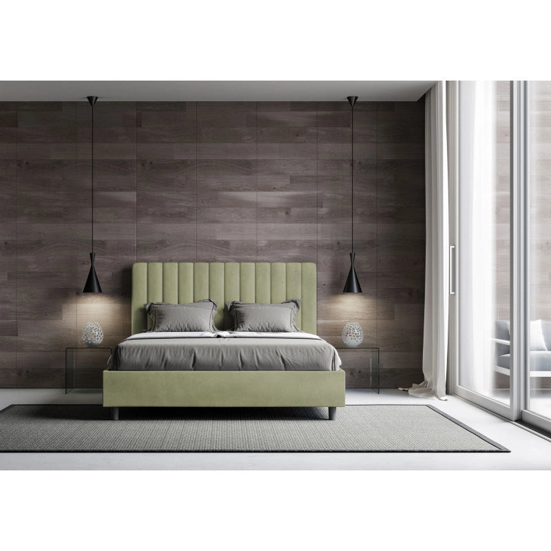 Letto imbottito Piazza e mezzo 130x210 cm Agueda - Contenitore,Microfibra,Tè verde