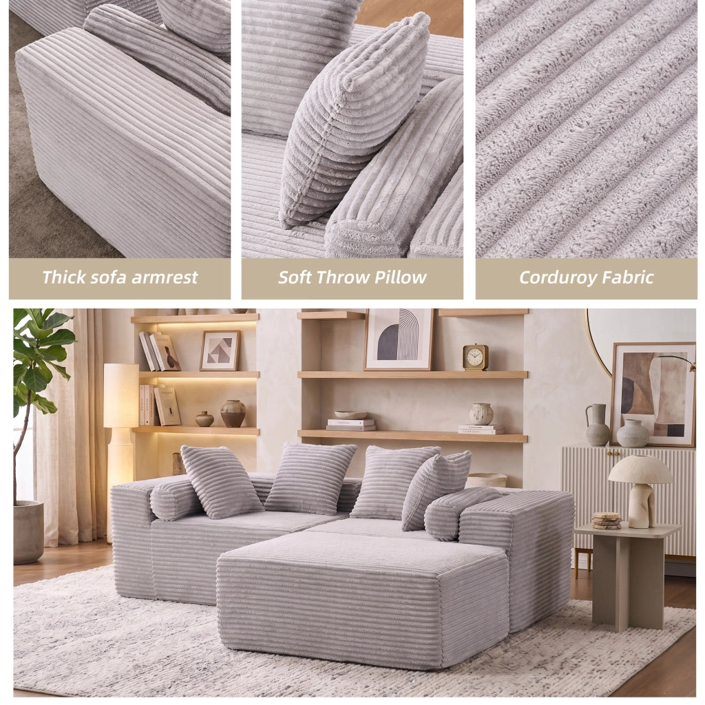 Divano modulare con chaise longue - componibile e senza braccioli - grigio in schiuma e molle
