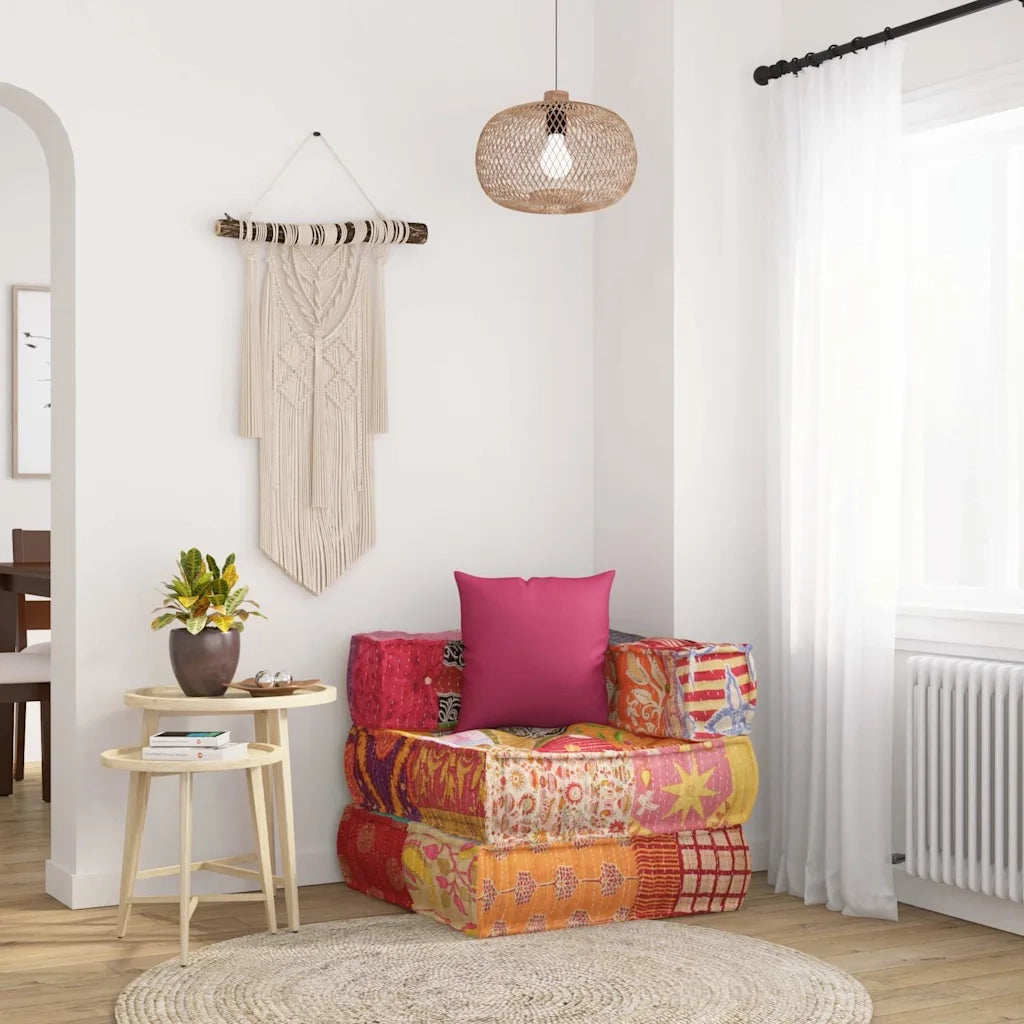 Pouf Modulare con Cuscino in Tessuto Patchwork 350377