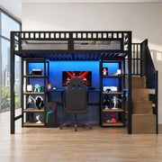 Letto a soppalco 90x200 cm con scrivania, LED e USB in metallo e MDF nero