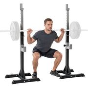 Set 2 Rack Porta Bilanciere in Acciaio Nero Supporto Regolabile Robusto per Casa 55x57x105-170cm 150kg