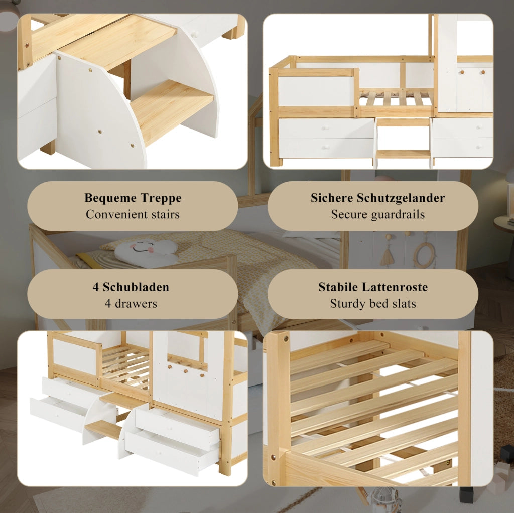 Letto a casetta semi-alto con cassetti