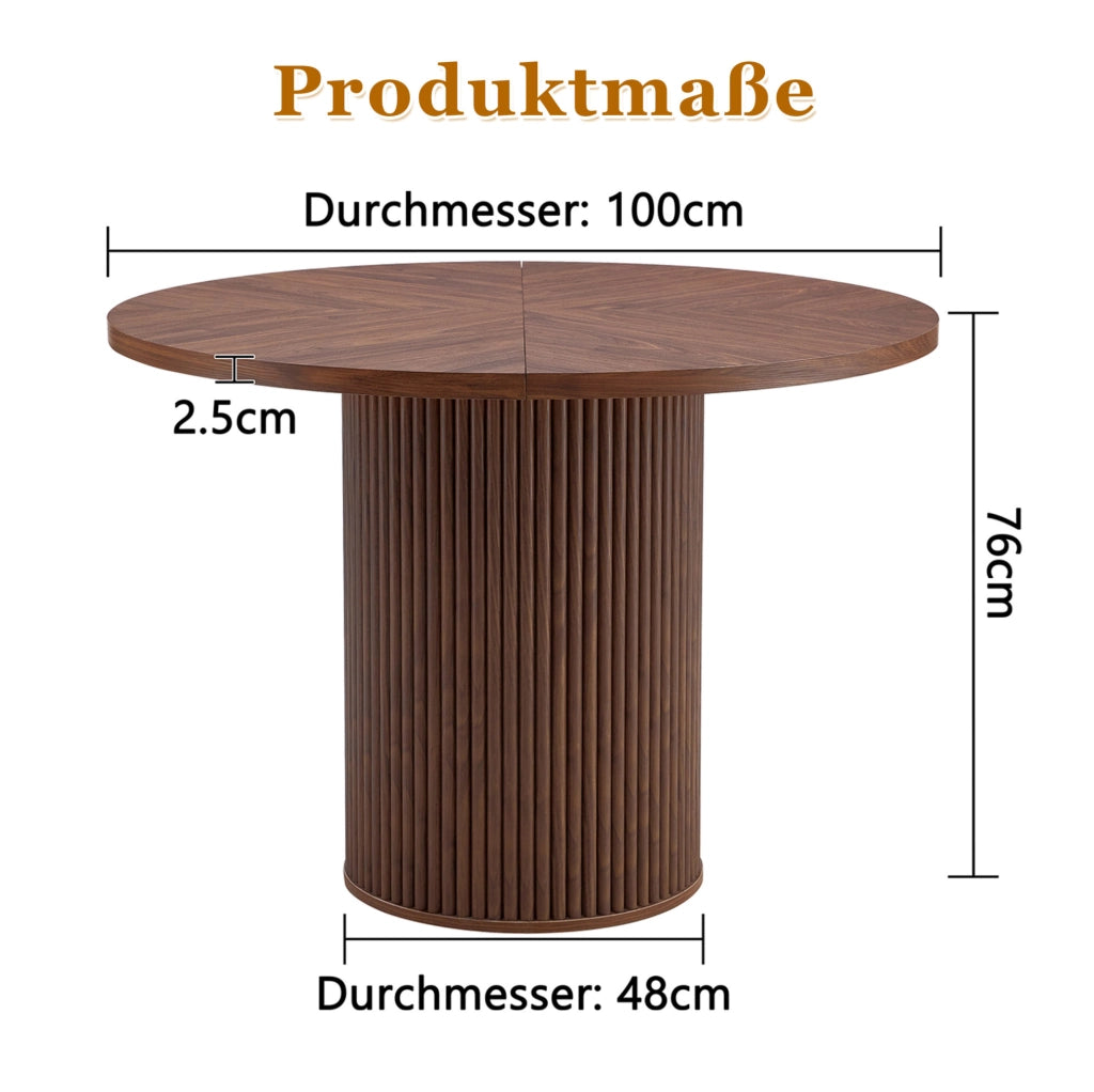 Tavolo da pranzo rotondo in MDF effetto noce Ø100 cm