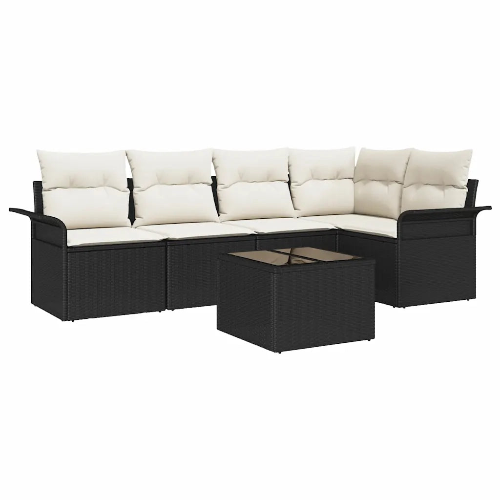 Set Divano da Giardino con cuscino 6 pcs Nero Poly Rattan