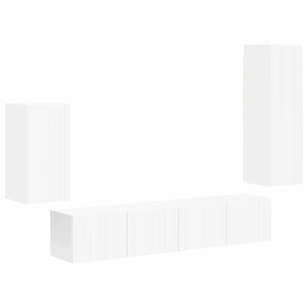 Set mobile TV Montaggio a parete 4 pz-Credenza per TV Bianco Legno multistrato 805573