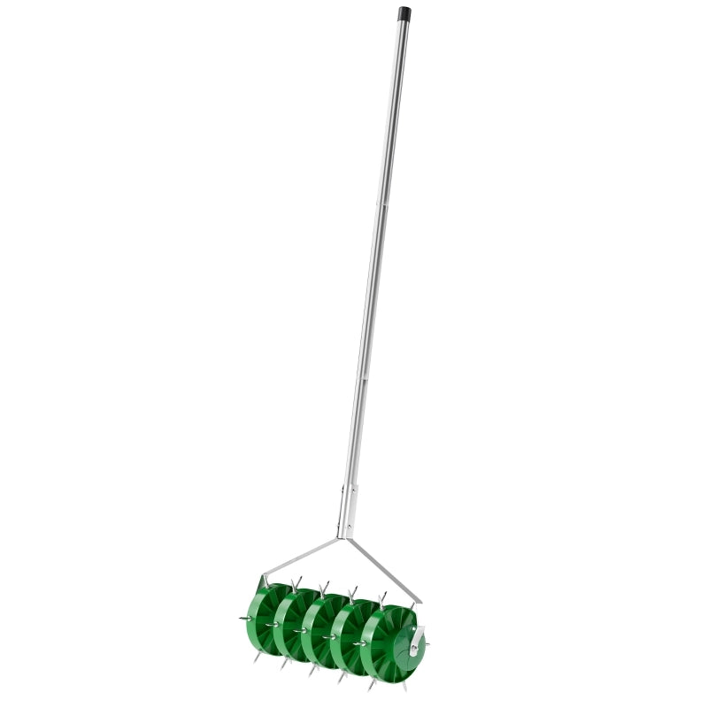 Arieggiatore manuale per prato con rullo a punte 45x21x140 cm in acciaio; verde