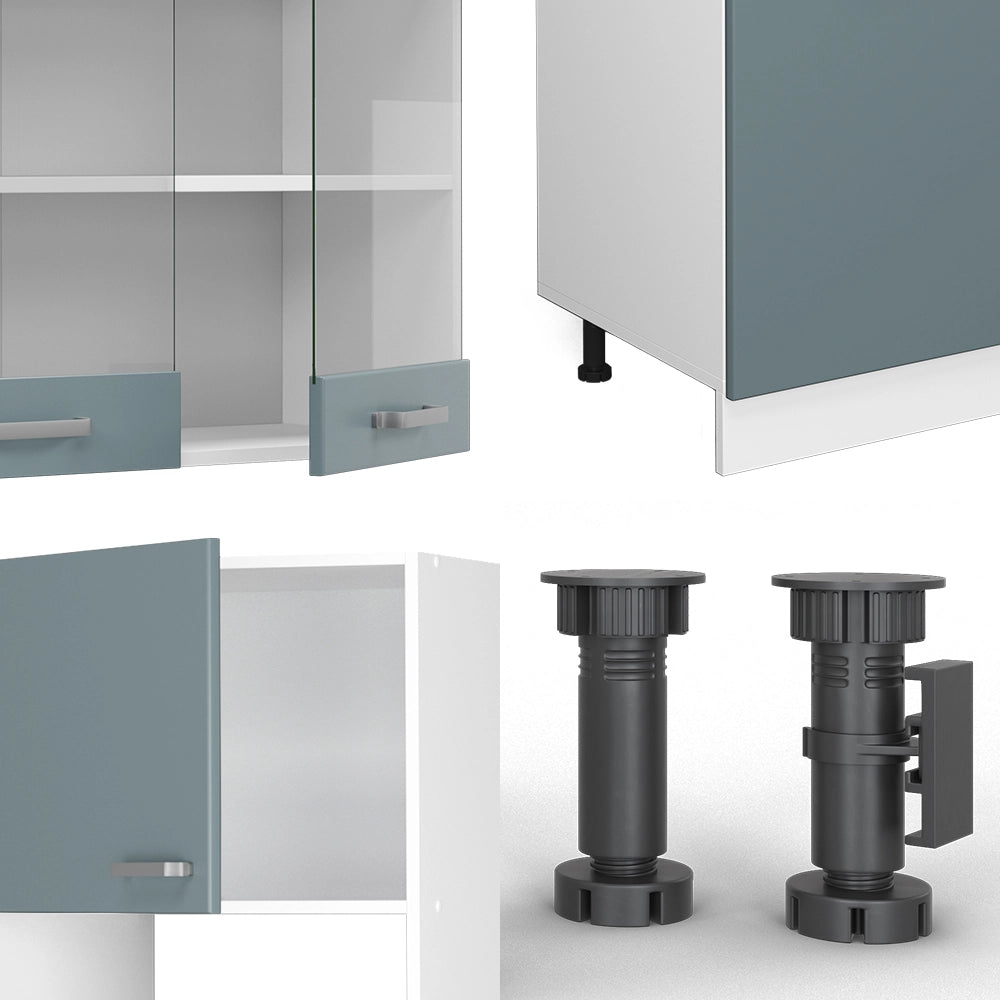 Vicco Cucina componibile Grigio-blu 300 cm con armadio alto, senza piano di lavoro