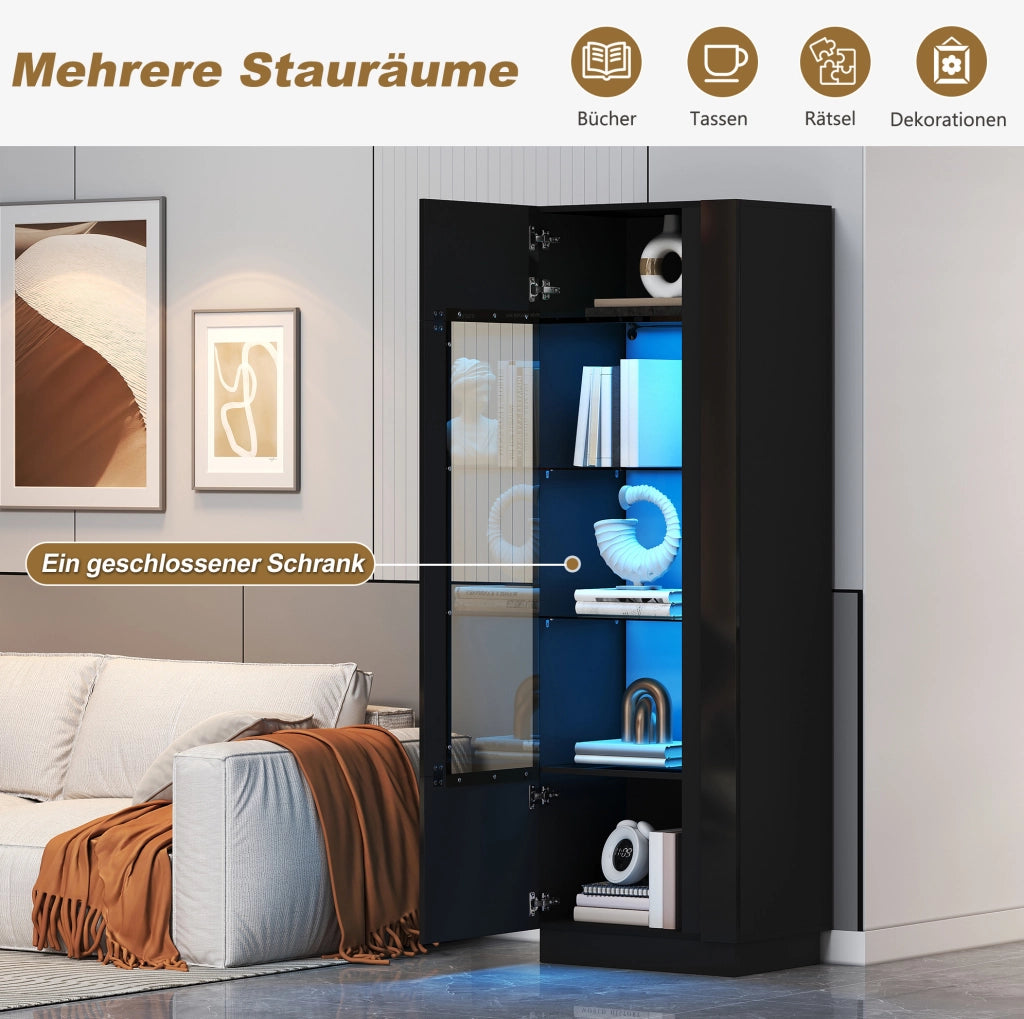 Vetrina alta 60x40x180 cm nera con anta in acrilico; LED controllabili tramite app
