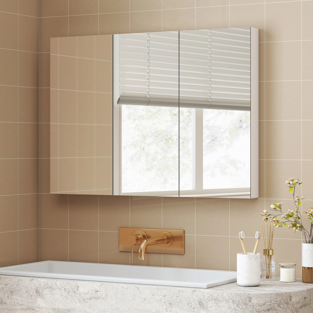 Armadio da bagno con specchio ¨C zephmum ¨C bianco 91.5x11.5x65cm