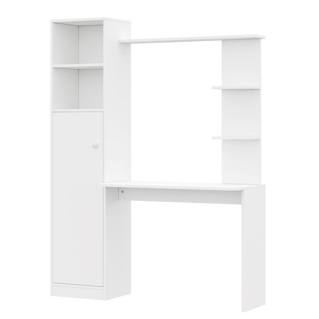 Scrivania multifunzione con armadio e scaffali in MDF bianca