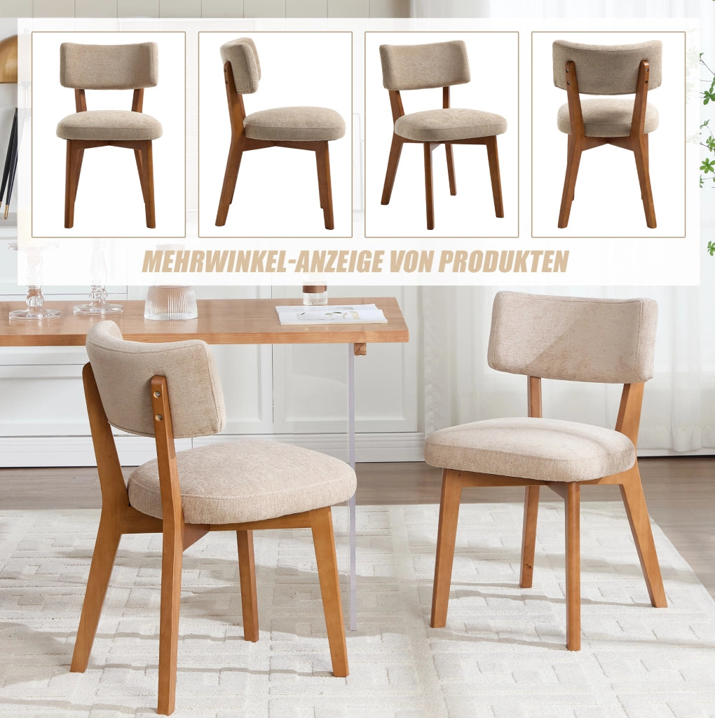 Sedia da pranzo imbottita in tessuto kaki con gambe in legno massello; 54;5x47x77 cm