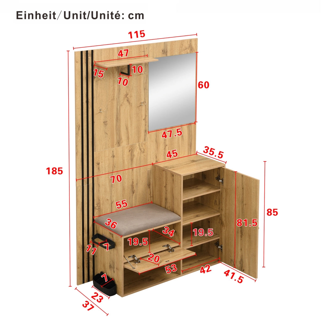 Guardaroba da ingresso MDF con specchio, seduta e portaombrelli