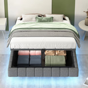 Letto imbottito sospeso con LED e contenitore 140x200 cm