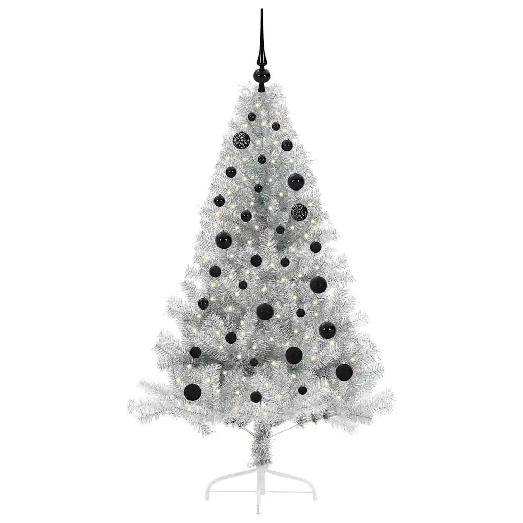 Albero di Natale artificiale con luci integrate Argento 150 cm 3397194