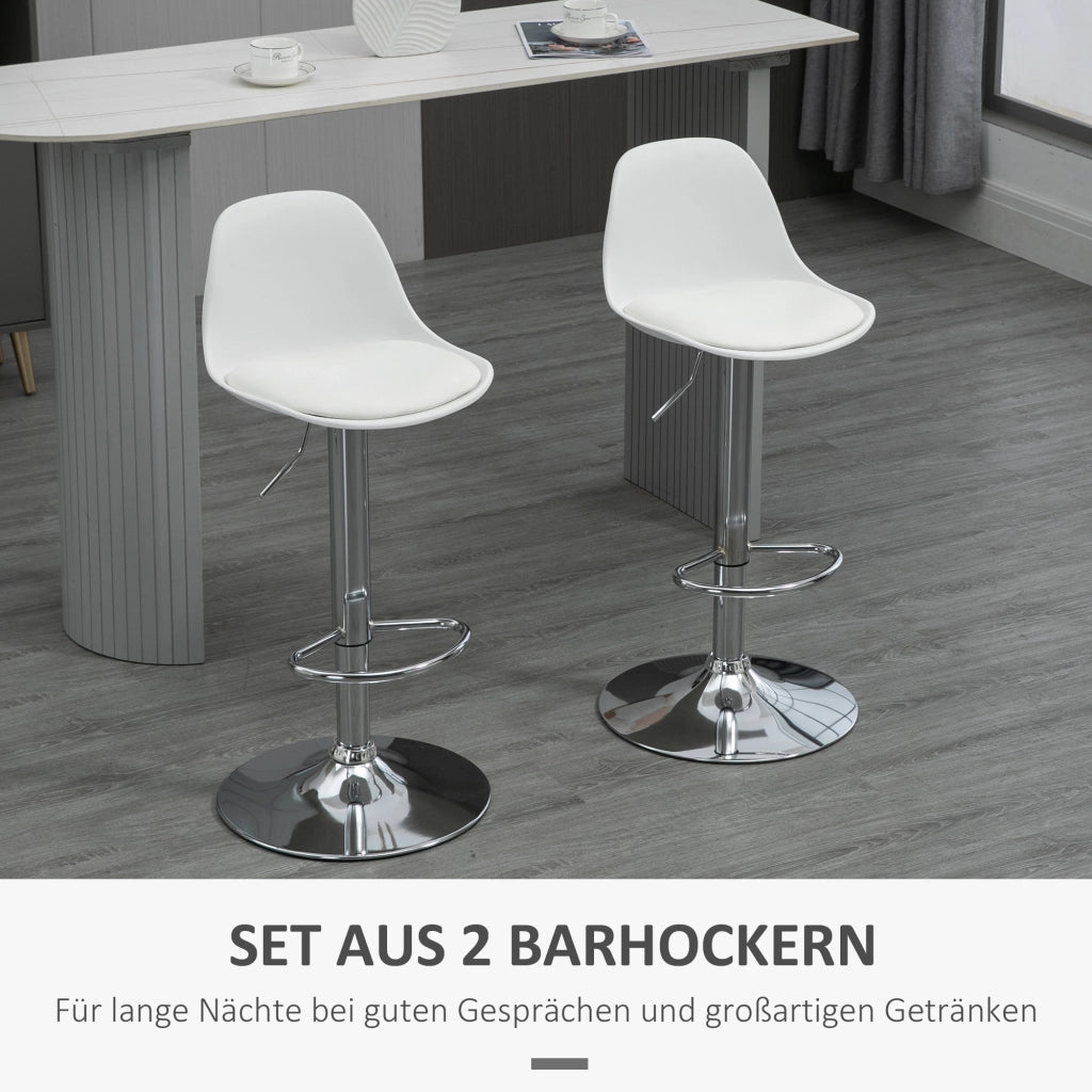 Set di 2 sgabelli da bar girevoli regolabili in altezza in similpelle e acciaio bianco 82-104 × 38 × 42 cm