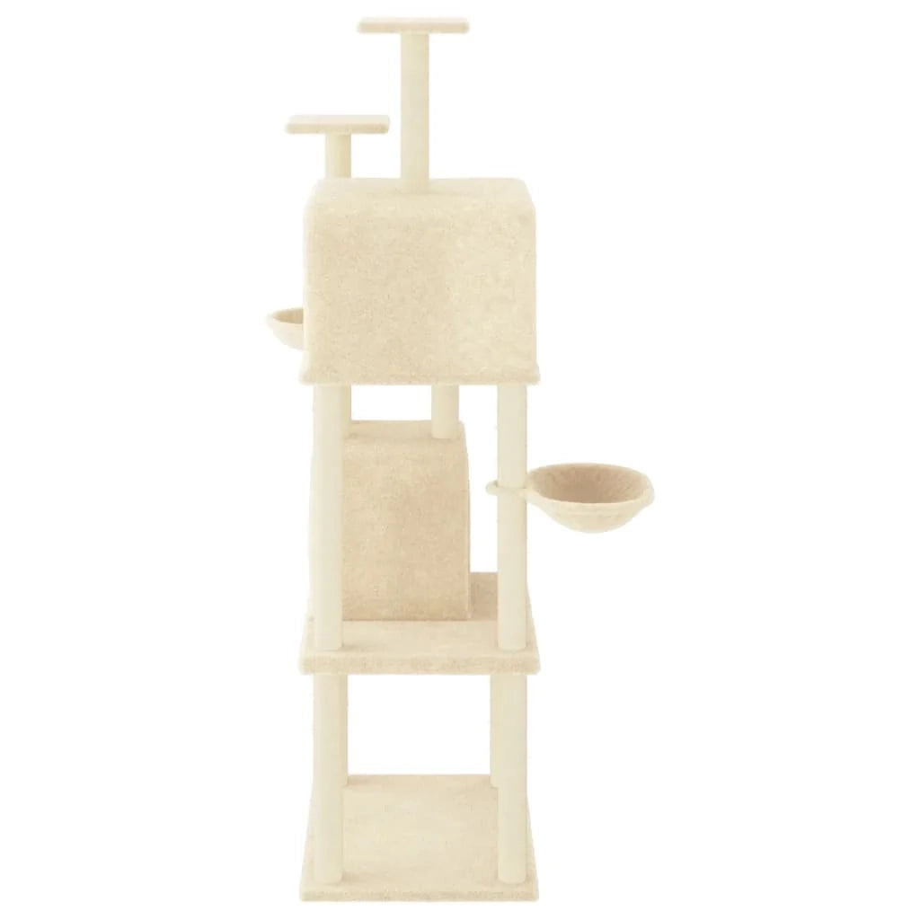 Albero gatto mobile torre arrampicata gioco graffio tiragraffi piattaforma con pali in sisal 180 cm crema 02_0022502