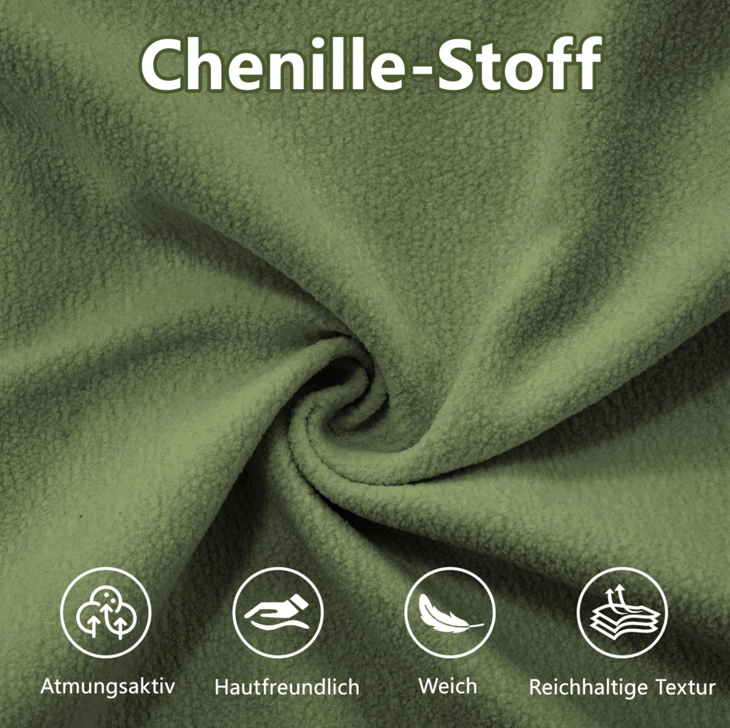 Divano modulare angolare in chenille verde con ottomani mobili