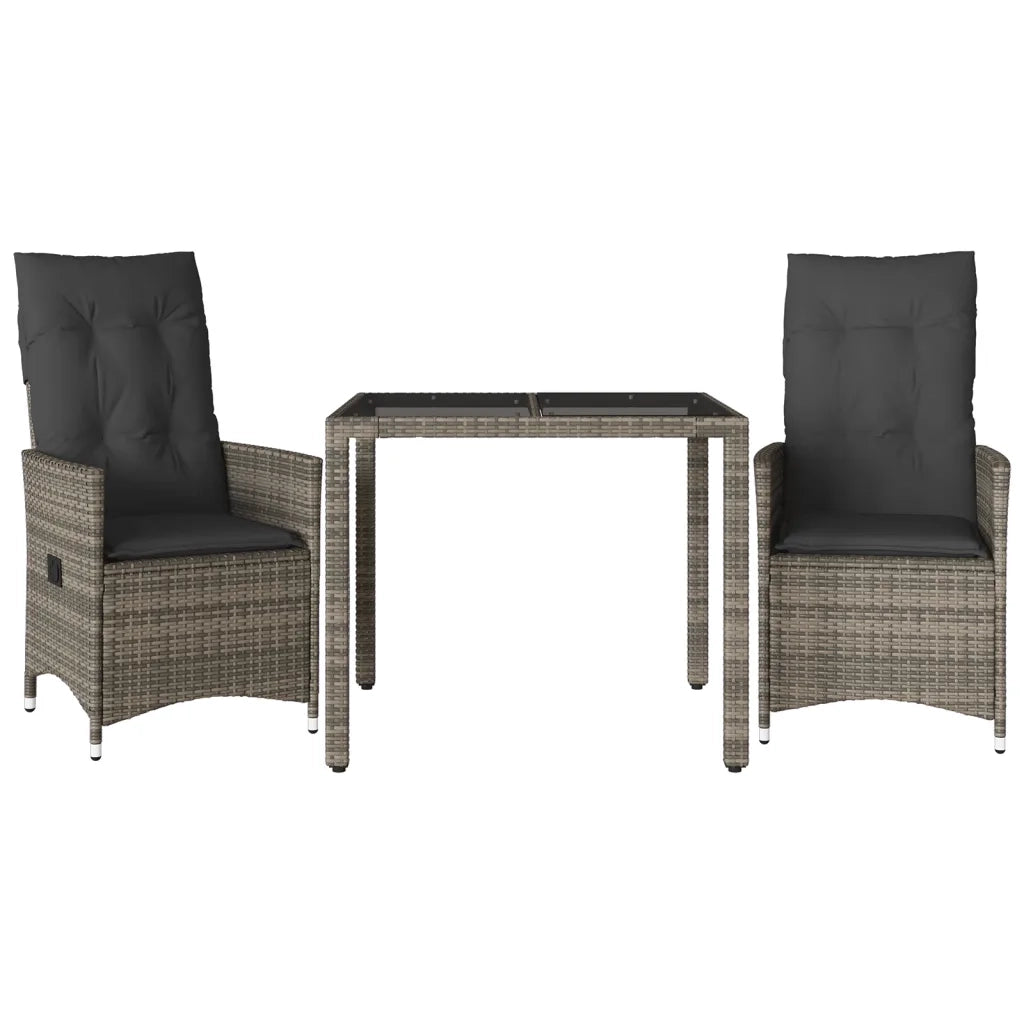 Set da Bistr¨° 3 pz | Set Salotto da Giardino con Cuscini Grigio in Polyrattan