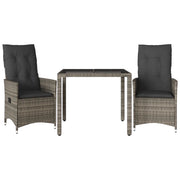 Set da Bistr¨° 3 pz | Set Salotto da Giardino con Cuscini Grigio in Polyrattan