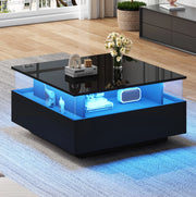 Tavolino da caffè con LED e 2 cassetti; 70 x 70 x 41 cm; nero