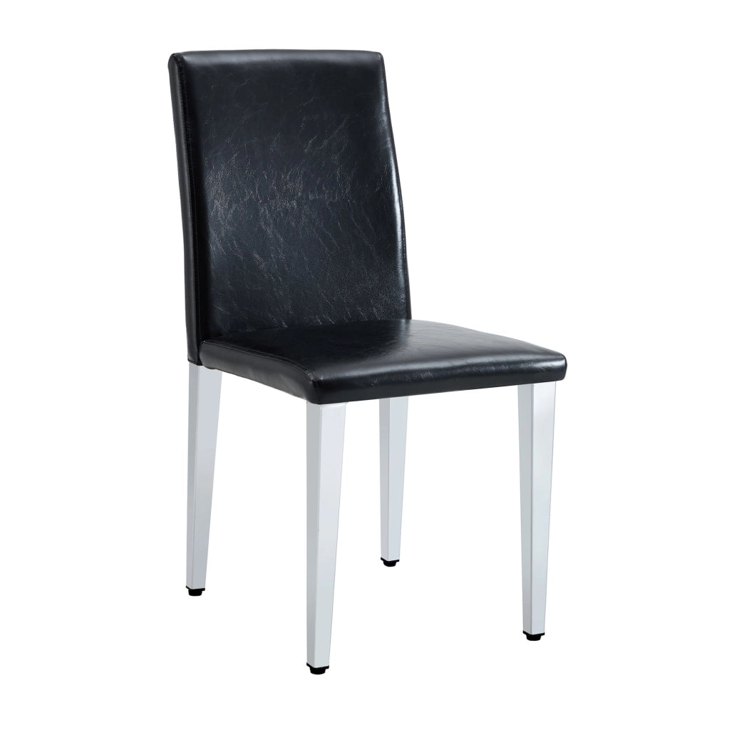 Set di 4 Sedie Minimaliste per Sala da Pranzo con Rivestimento in PU Nero e Gambe in Metallo Argento