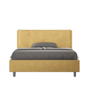 BS COM Letto matrimoniale francese con rete imbottito 140x210 microfibra ocra Large