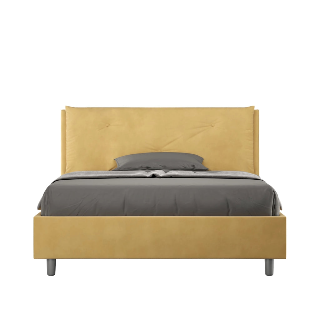 BS COM Letto matrimoniale francese con rete imbottito 140x210 microfibra ocra Large