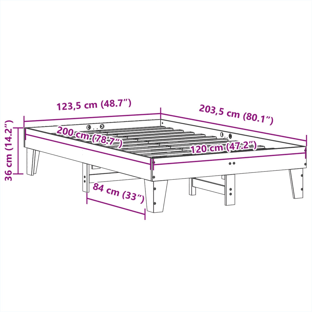 Letto senza Materasso-Struttura Letto Marrone Cera 120x200 cm in Legno di Pino 578101