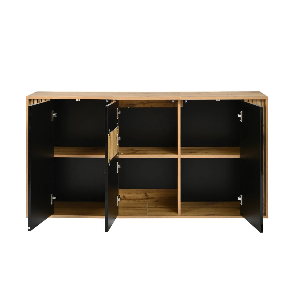Madia nera e legno con 3 ante; credenza moderna da 140 cm in MDF e pannello truciolare