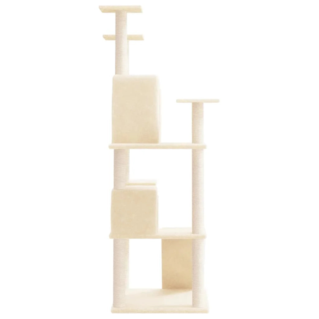 Tiragraffi per gatti torre per arrampicata giocattolo piattaforma per arrampicata con tiragraffi in sisal 153 cm crema 02_0022483