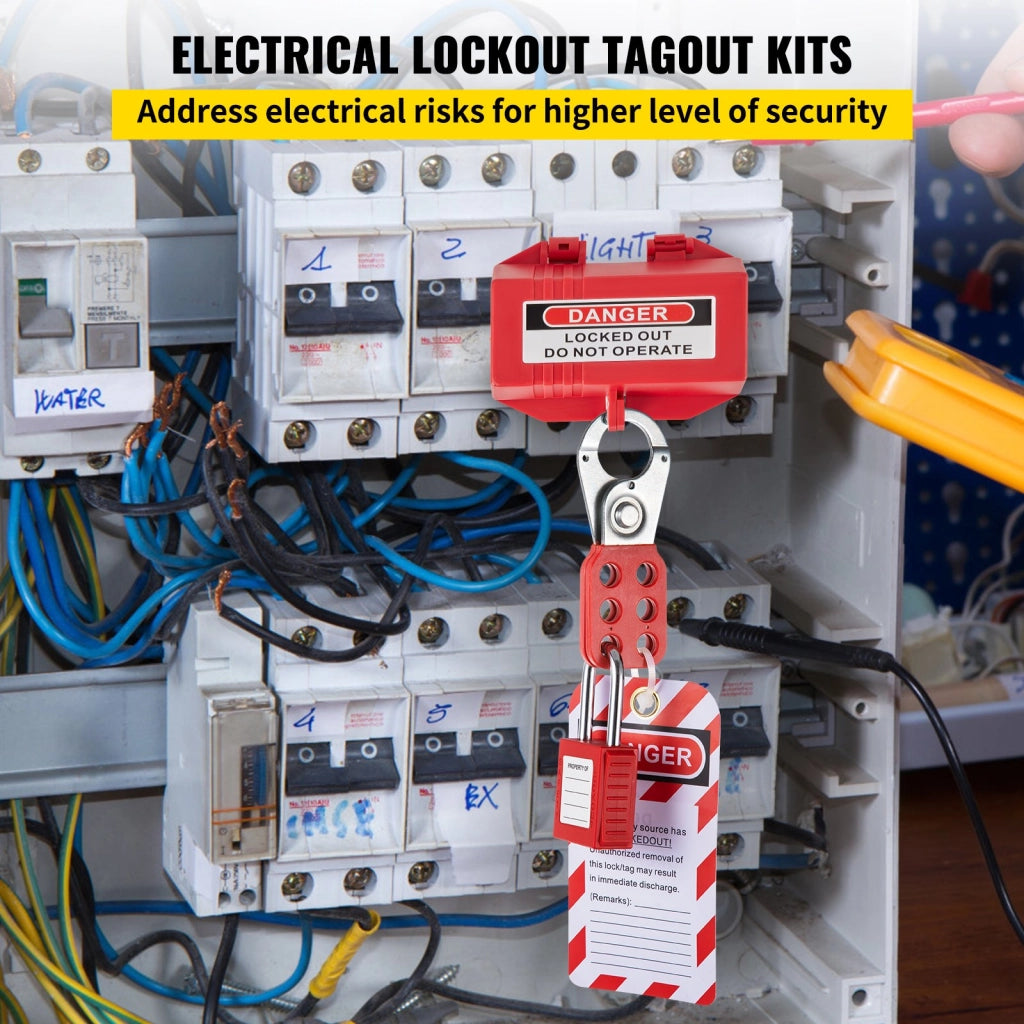 Kit di Blocco Sicurezza Elettrica 42 Pezzi con Lucchetti Tagout Serrature Etichette e Valigetta Robusto per Manutenzione e Officina