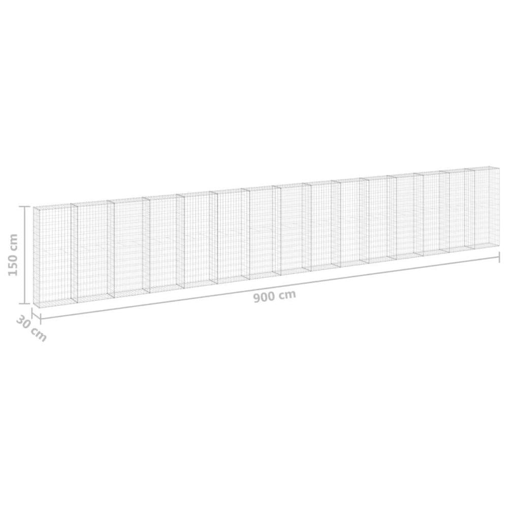 Gabion Wall With Cover, Galvanized Steel, 900x30x150 Cm