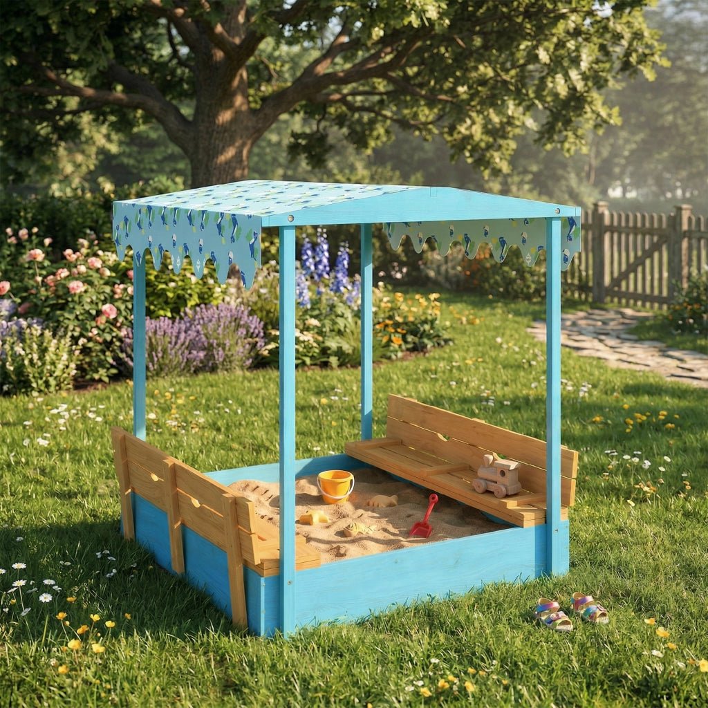 Sandbox in legno con coperchio e sedile pieghevole ¨C Minimal ¨C blu