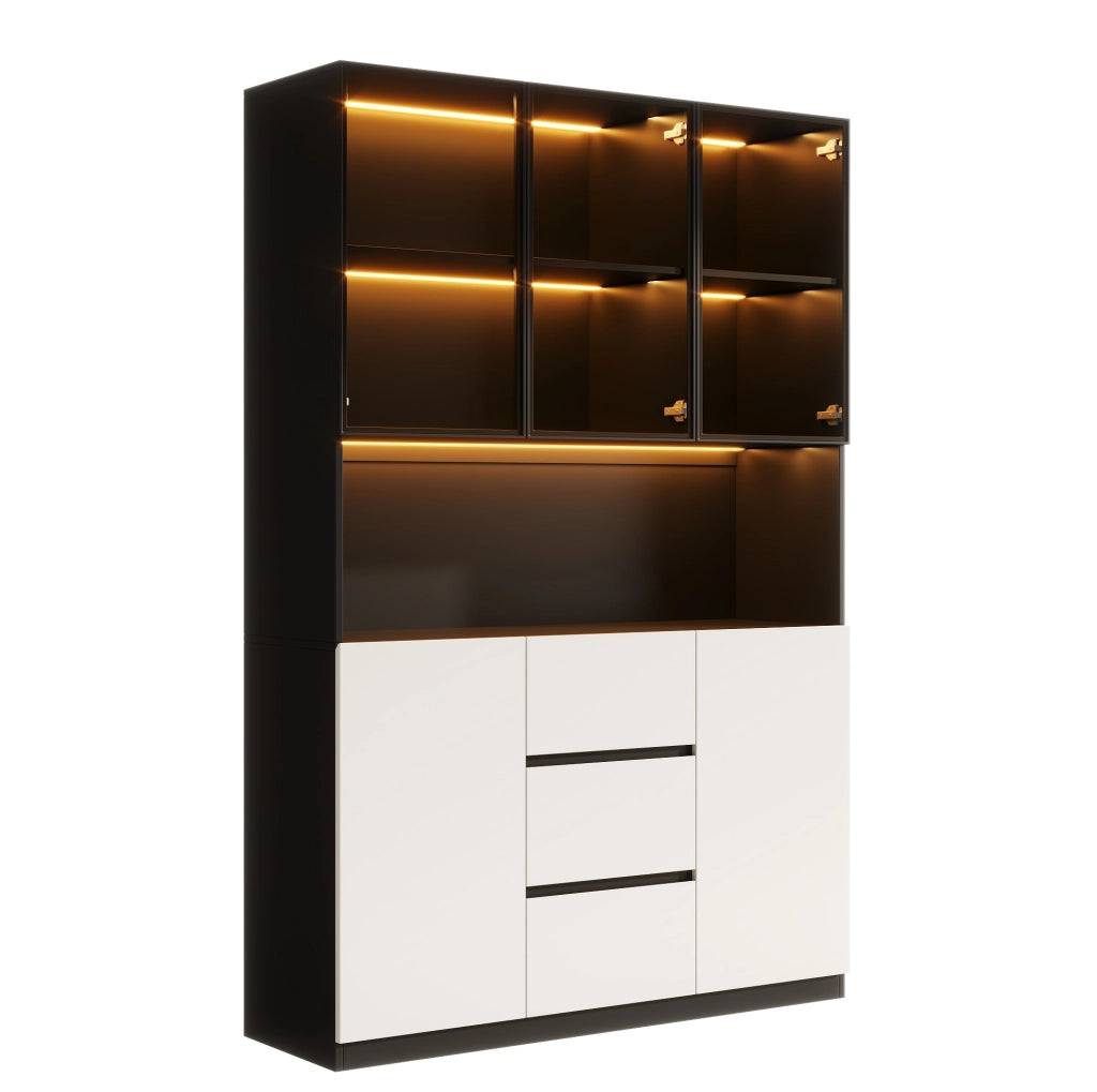 Vetrina 120x40x200 cm con LED multicolore, vetro temperato e 3 cassetti nera