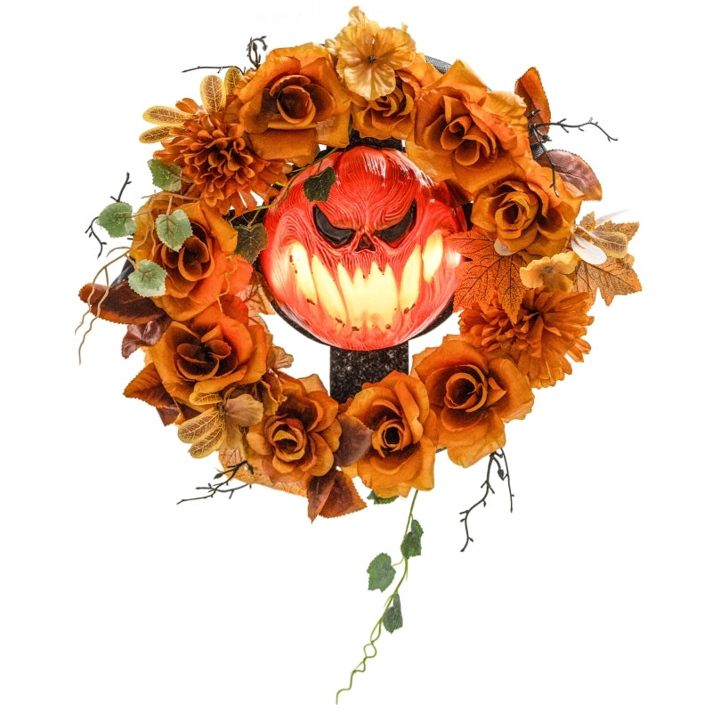 Ghirlanda Halloween da appendere con zucca, 44 LED arancione, 44 × 9 × 44 cm per porta e finestra