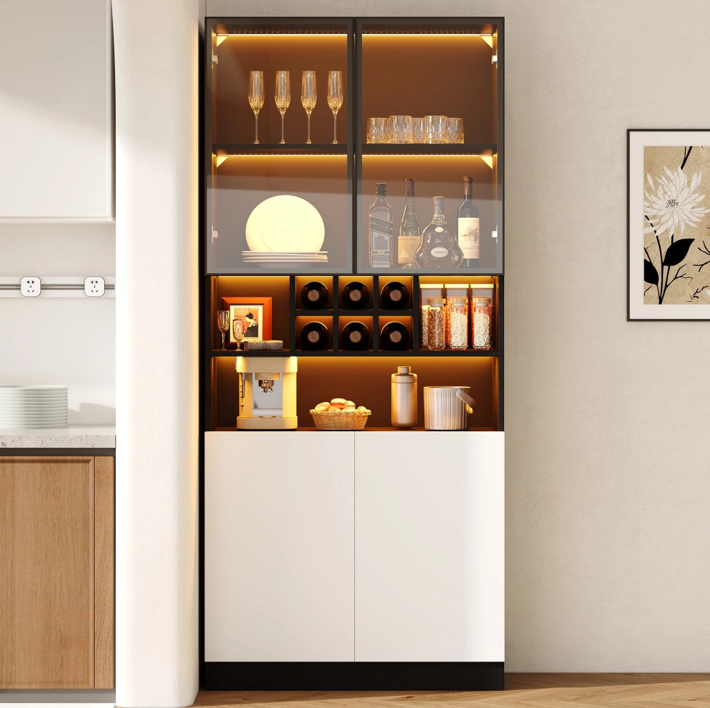 Vetrina alta con LED e anta in vetro temperato 80x30x180 cm; truciolare nero