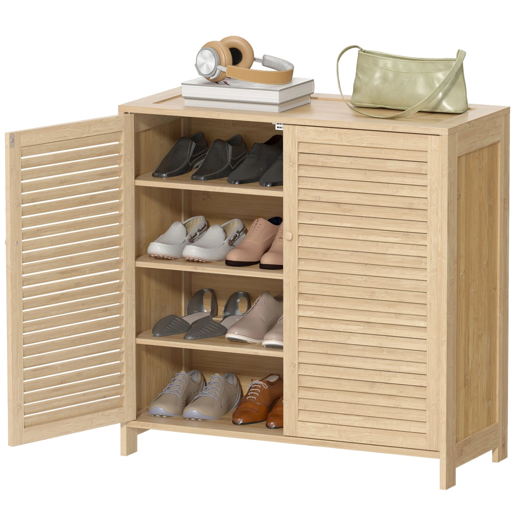 Armadio Portascarpe in Bamb¨´ con Ante a Persiana ¨C Minimal ¨C 14 Pares, Natural